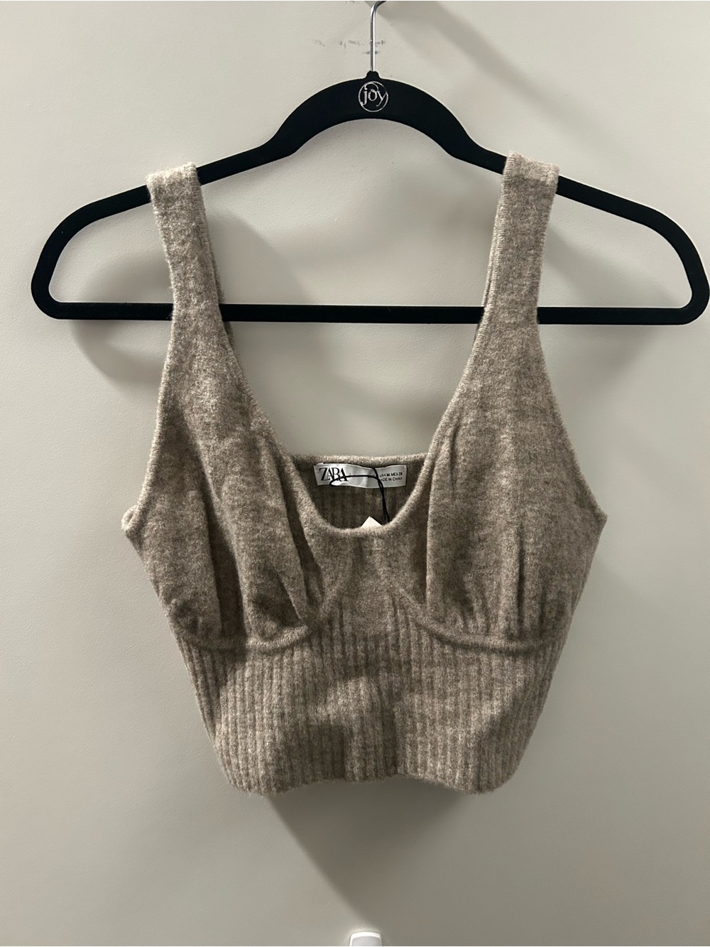 Zara Taupe Ribbed Knit Crop Tank - Picture 1 of 3